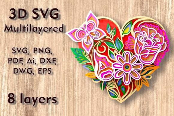 Download Floral Heart 3D SVG Multilayer Cut Files - Multilayer cut files Collection